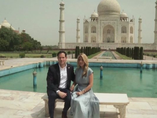 US Secretary of State Marco Rubio and Wife Jeanette Rubio Visit Taj Mahal in Agra