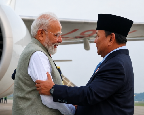 PM Modi Lands in Jakarta, Welcomed by President Prabowo Subianto