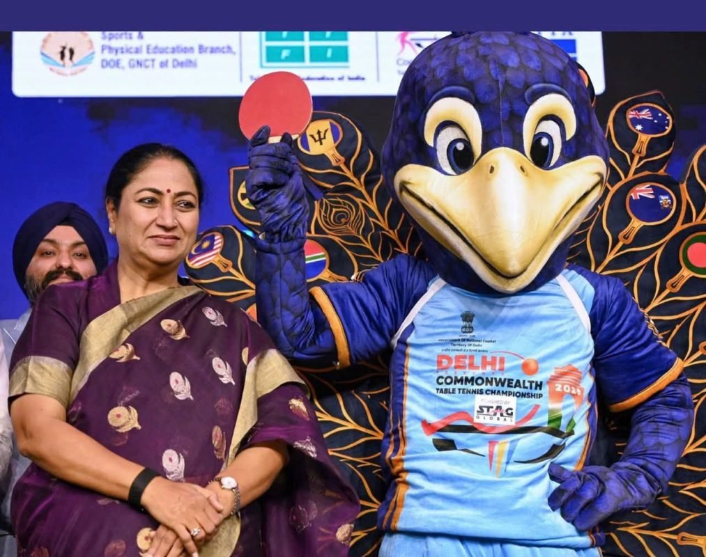 Delhi unveils Mayur mascot for CWTT Championship 2026.