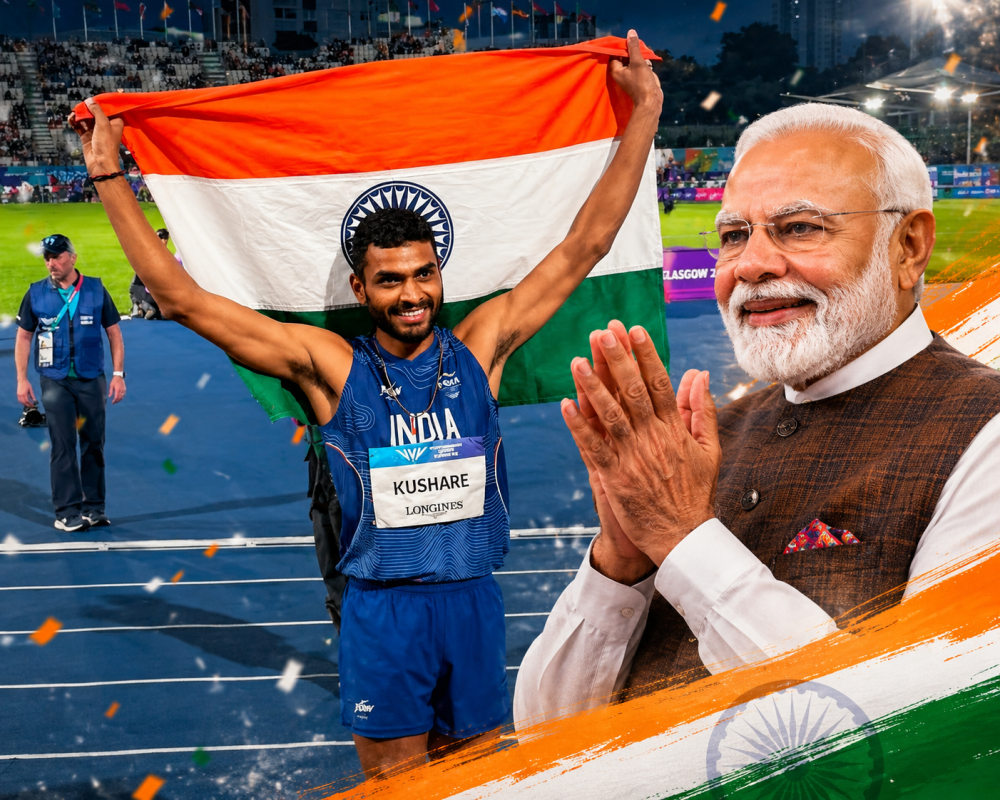 Prime Minister Narendra Modi congratulates Sarvesh Kushare on winning the silver medal in the Men's High Jump at the 2026 Commonwealth Games.