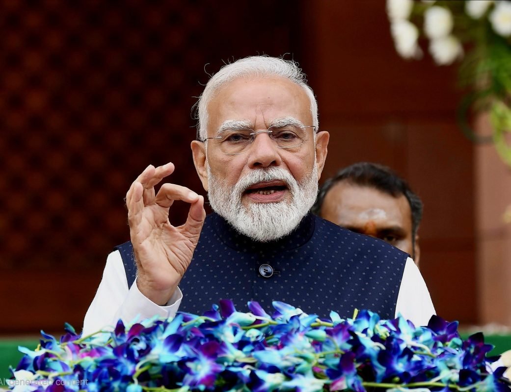 Prime Minister Narendra Modi addressing the nation while praising Skyroot Aerospace and India's young innovators for advancing the country's private space ambitions.