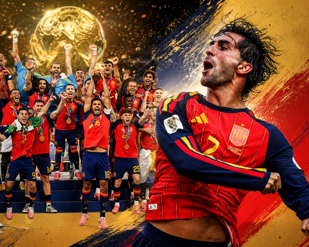 Ferran Torres celebrates after scoring the winning goal as Spain defeated Argentina 1-0 to win the FIFA World Cup 2026 final in New York New Jersey.