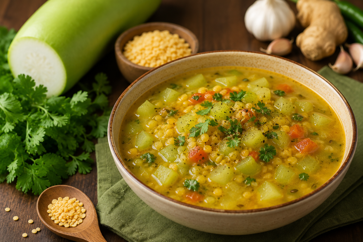 High-Protein Bottle Gourd Lentil Stew with Fresh Coriander