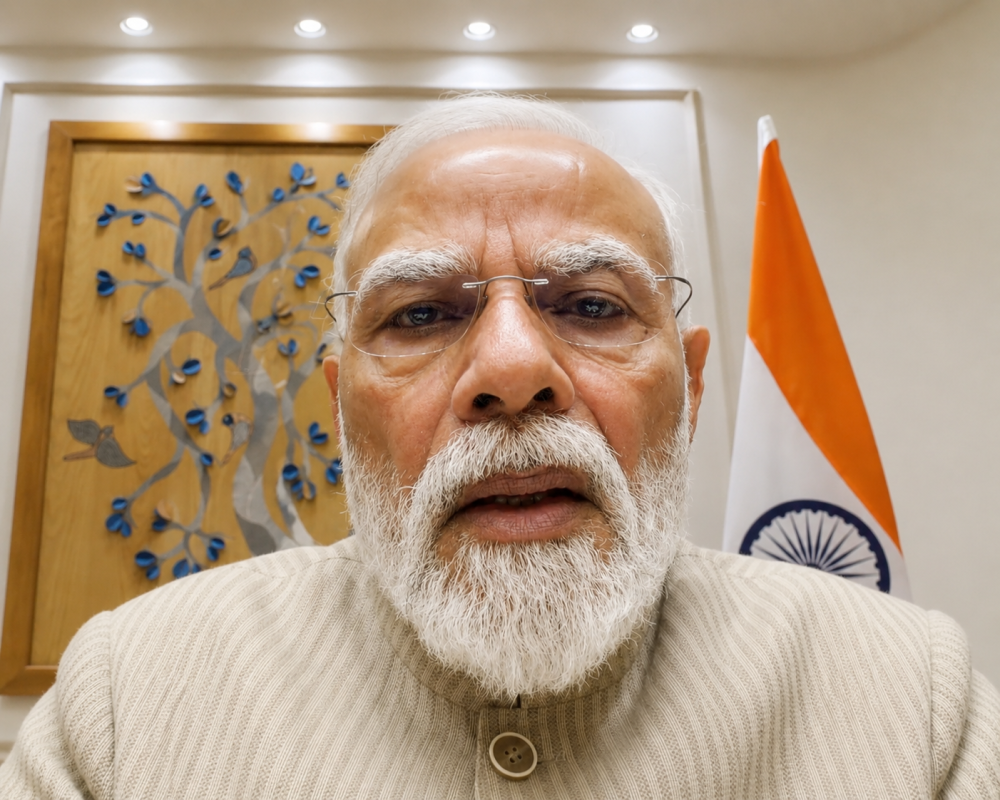 Prime Minister Narendra Modi addressing the nation in a video message announcing tougher anti-paper leak measures and fast-track courts.