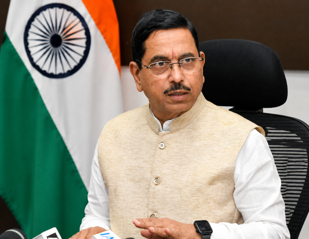 Union Minister Prahlad Joshi after being assigned additional charge of the Ministry of Education following Dharmendra Pradhan's resignation.