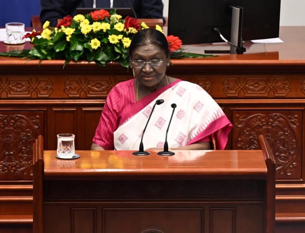 President Droupadi Murmu addresses the Assembly of North Macedonia after meeting National Assembly President Afrim Gashi during her State Visit.