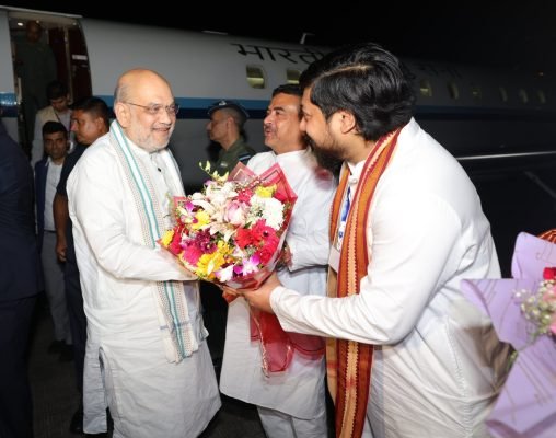 Amit Shah Arrives in West Bengal; CM Suvendu Adhikari Leads Grand Welcome