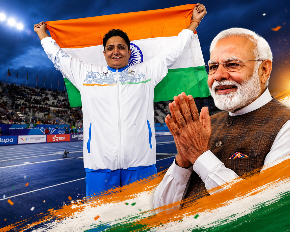 Prime Minister Narendra Modi congratulates Sharmila Dhankar on winning the historic gold medal in the Women's Shot Put F57 at the 2026 Commonwealth Games.