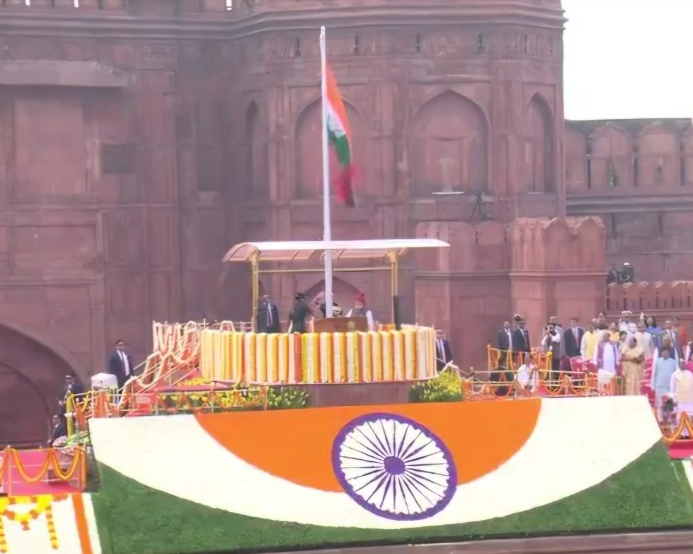 Prime Minister Narendra Modi hoists the National Flag at Red Fort during India’s 80th Independence Day ceremony.