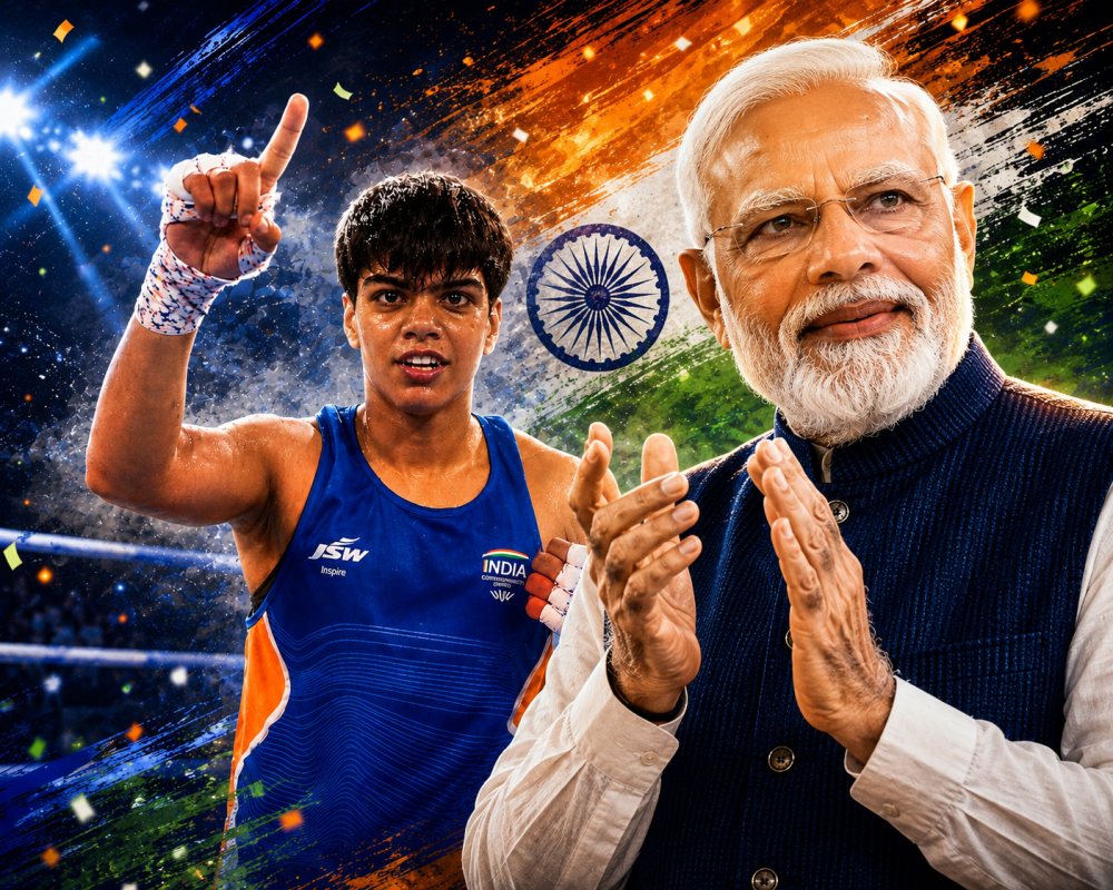 Prime Minister Narendra Modi congratulates Priya Ghanghas after her Women's 60kg boxing gold medal victory at the Commonwealth Games 2026.