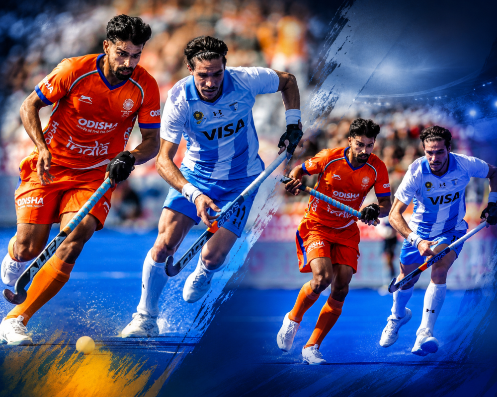 Indian men’s hockey team players during their World Cup match against Argentina