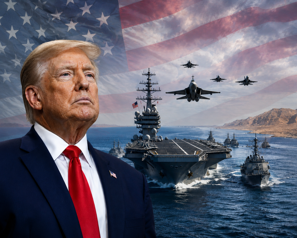 Donald Trump speaking about US control of the Strait of Hormuz and tensions with Iran