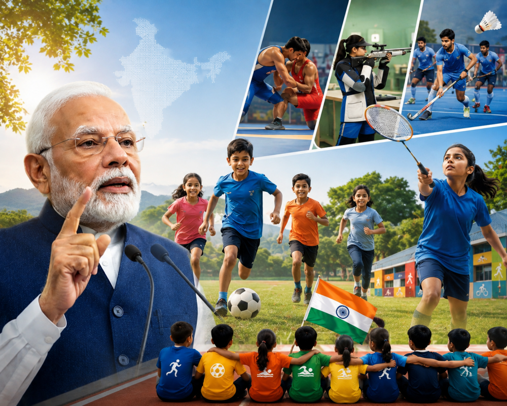 Prime Minister Narendra Modi addresses the Khelo India Dialogue during National Sports Day 2026
