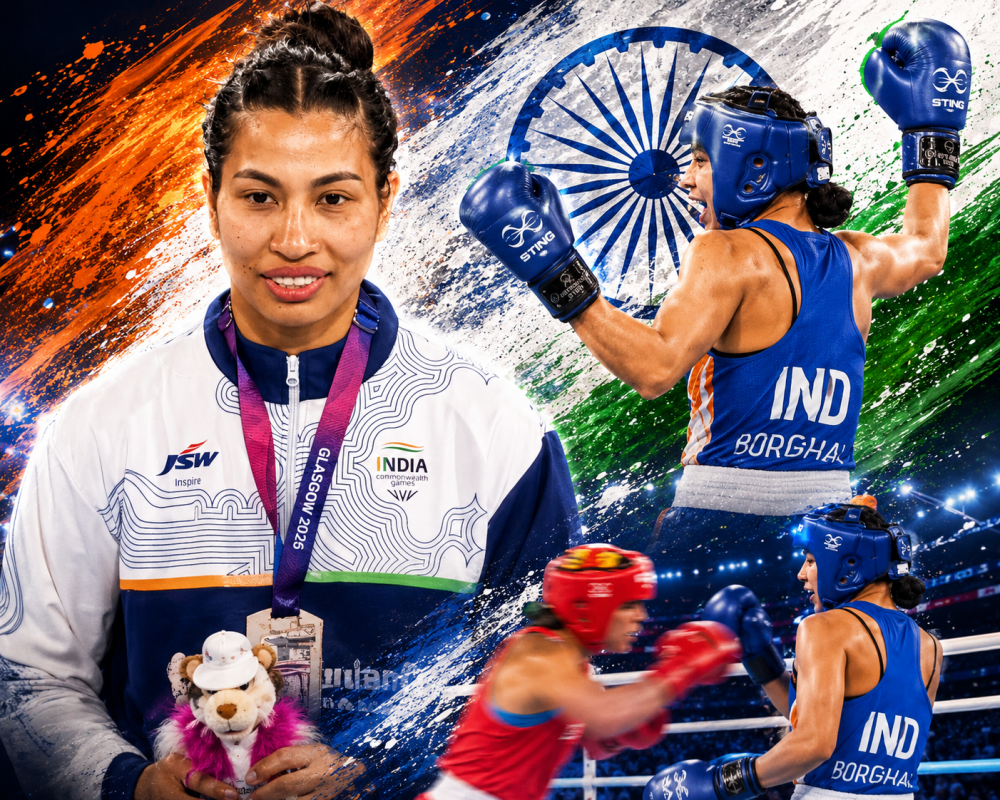 Lovlina Borgohain celebrates after winning the silver medal in the women's 75kg boxing final at the Commonwealth Games 2026 in Glasgow.