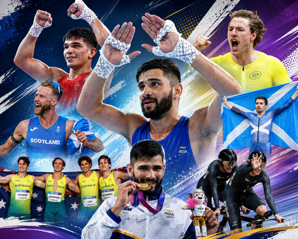 India's boxers celebrate seven gold medals on Day 9 of the Glasgow 2026 Commonwealth Games alongside key moments from athletics, netball and cycling.