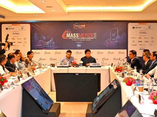 Union Commerce and Industry Minister Piyush Goyal interacted with industry leaders, founders, and CEOs during the 15th edition of FICCI Massmerize. The minister engaged with prominent voices from the FMCG, retail, and consumer sectors, discussing key