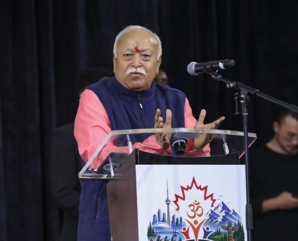 RSS Chief Mohan Bhagwat addresses the Hindu Vishwa Bandhu event in Toronto