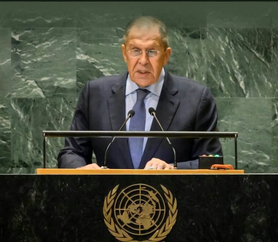Russian Foreign Minister Sergey Lavrov addressing the UN General Assembly while backing India’s permanent UNSC seat bid.