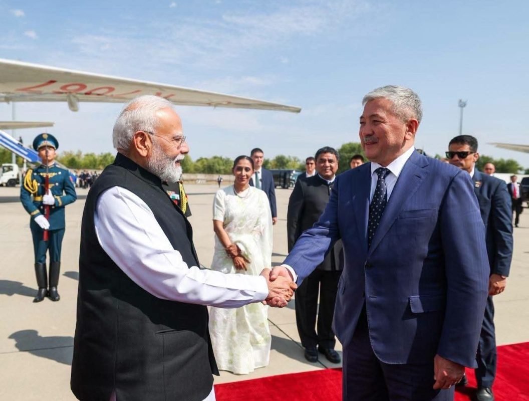 PM Narendra Modi departs Bishkek after his Kyrgyzstan visit as Adylbek Kasymaliev sees him off.