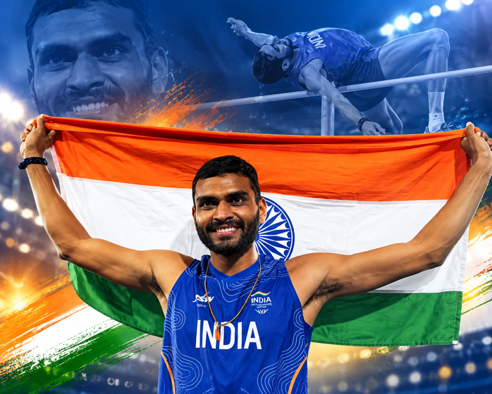 Sarvesh Anil Kushare competes in the men’s high jump final at Asian Games 2026.
