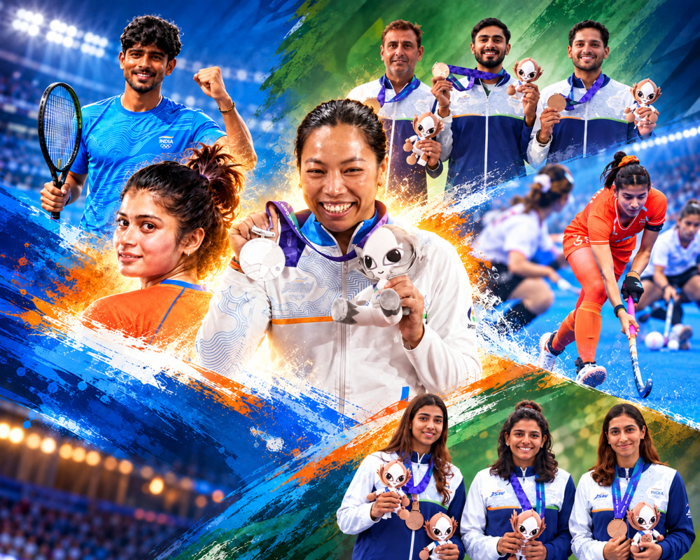 Indian athletes celebrate medal-winning performances at the Asian Games 2026