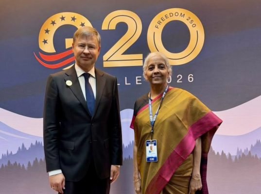 Sitharaman, EU Commissioner Dombrovskis Discuss FTA, AI and Critical Minerals