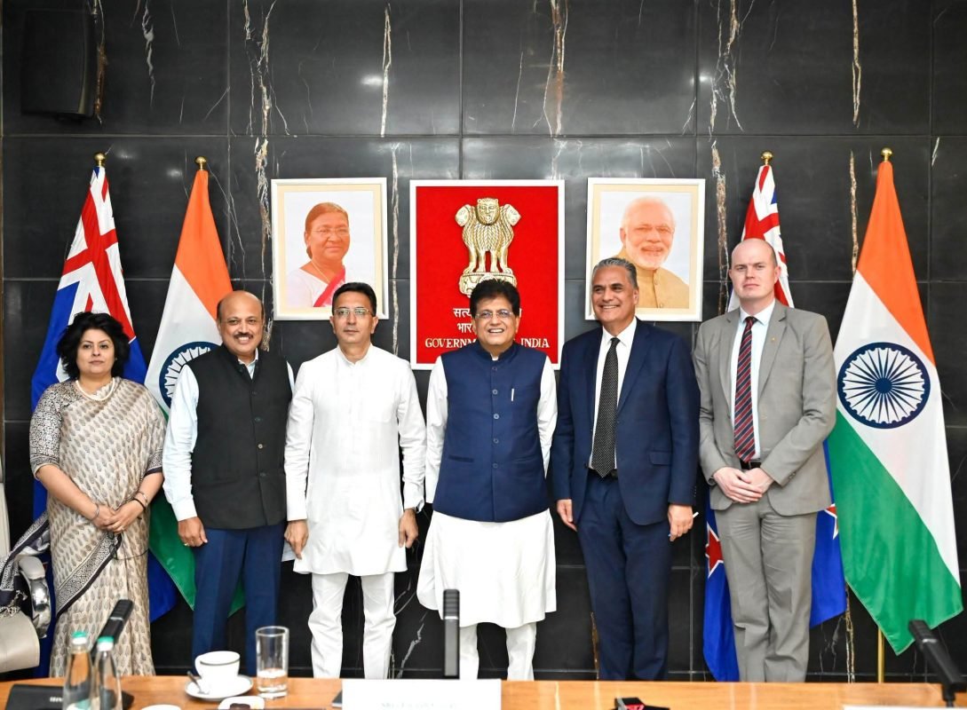 Piyush Goyal announces India-New Zealand FTA implementation with 100% duty-free access for Indian exports.