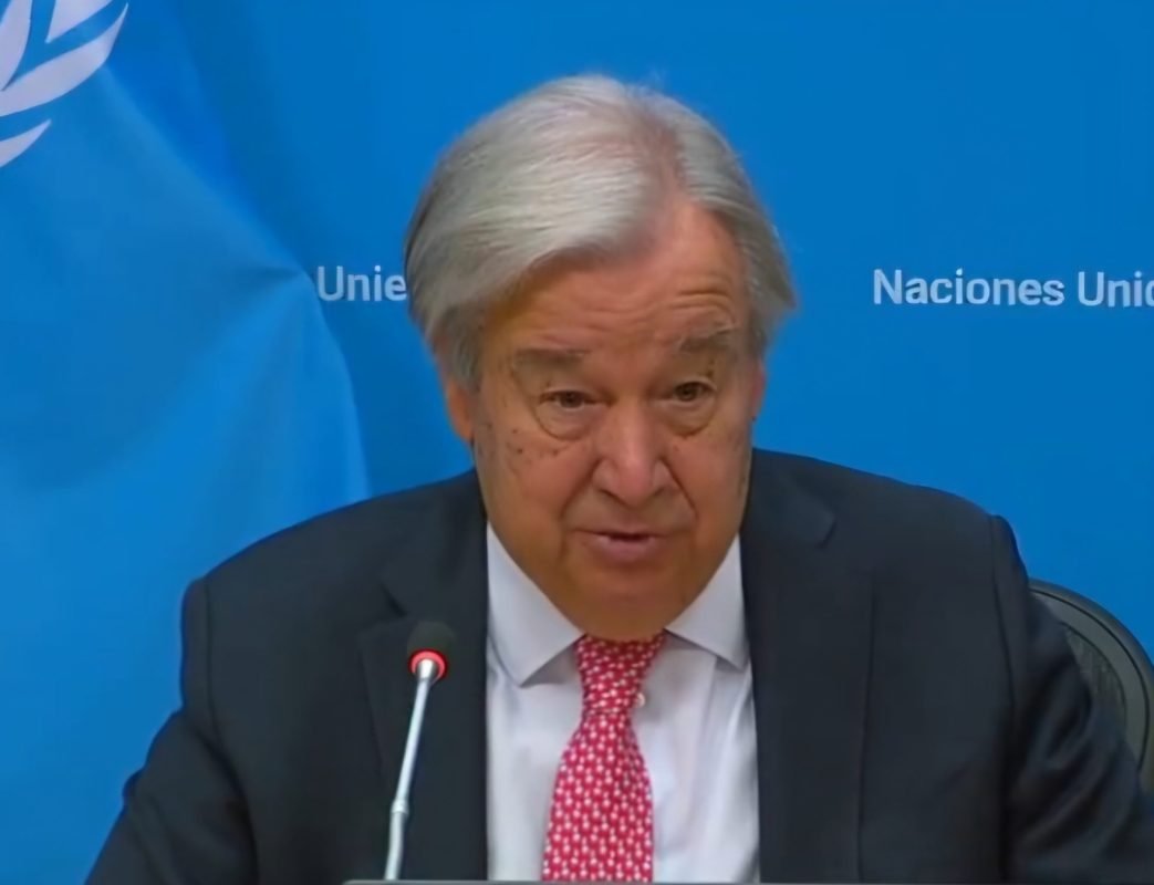 UN Secretary-General António Guterres speaking about the BRICS New Delhi Declaration and its commitment to multilateralism.