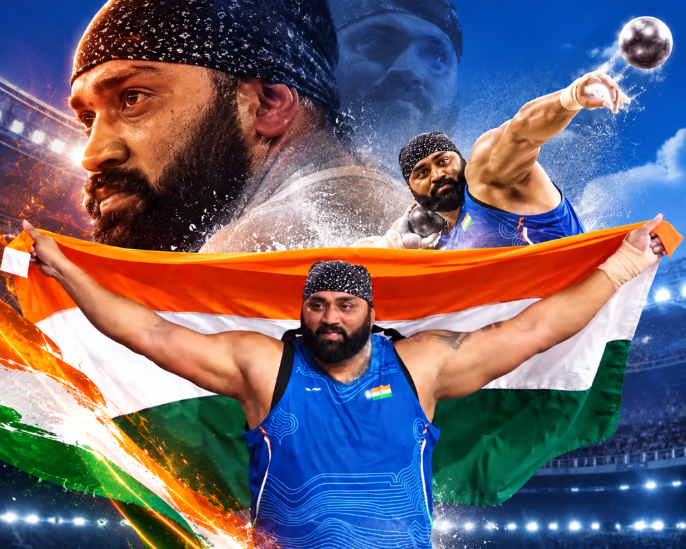 Tajinderpal Singh Toor competing in the Men’s Shot Put final at the 2026 Asian Games.
