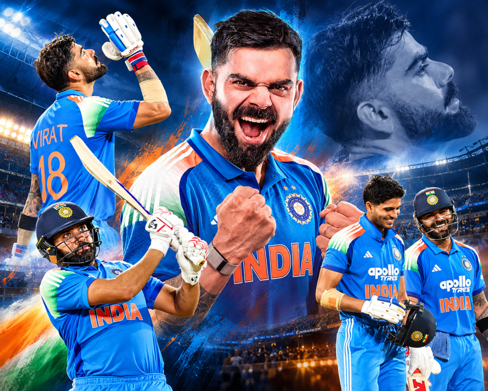 Virat Kohli celebrates his unbeaten 139 during India’s eight-wicket win over West Indies in the first ODI.