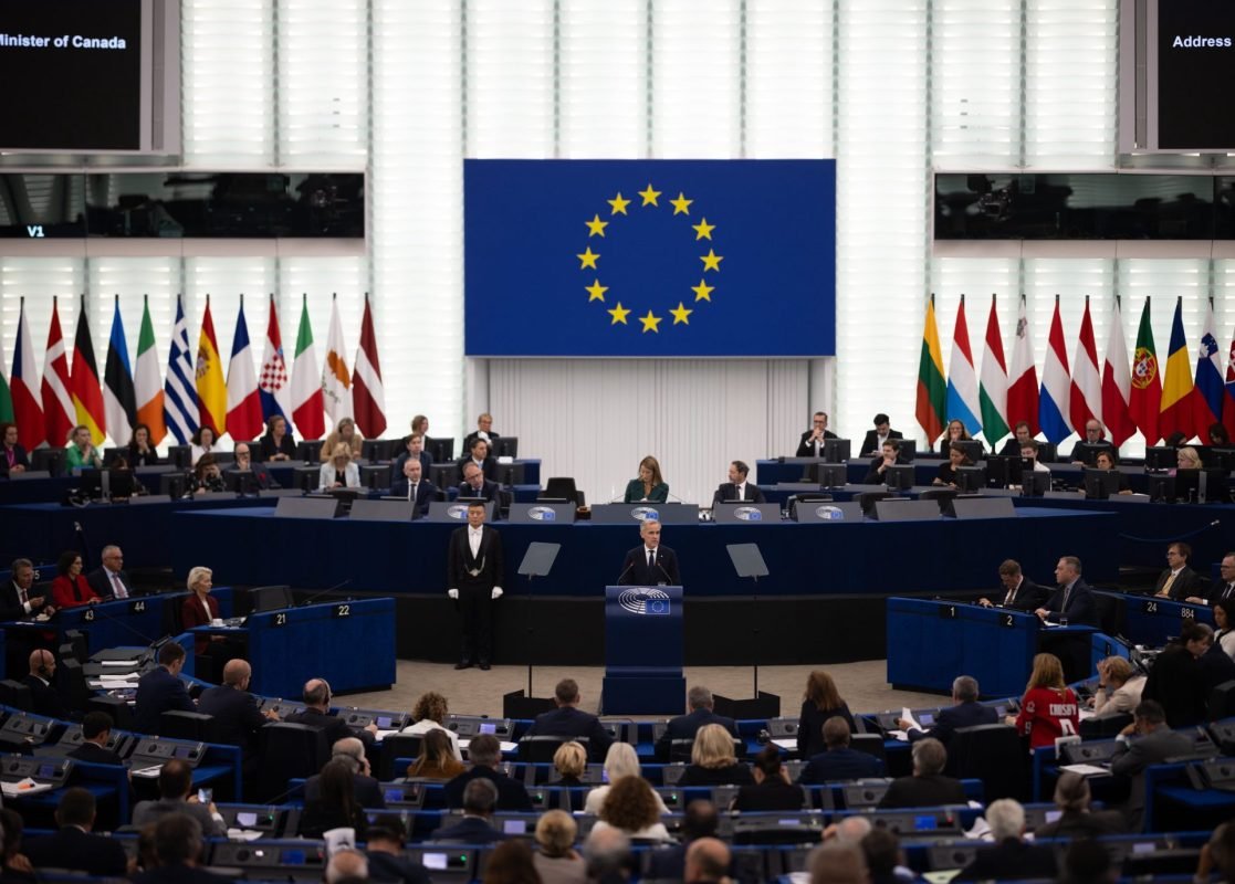 Canadian Prime Minister Mark Carney addresses the European Parliament in Strasbourg