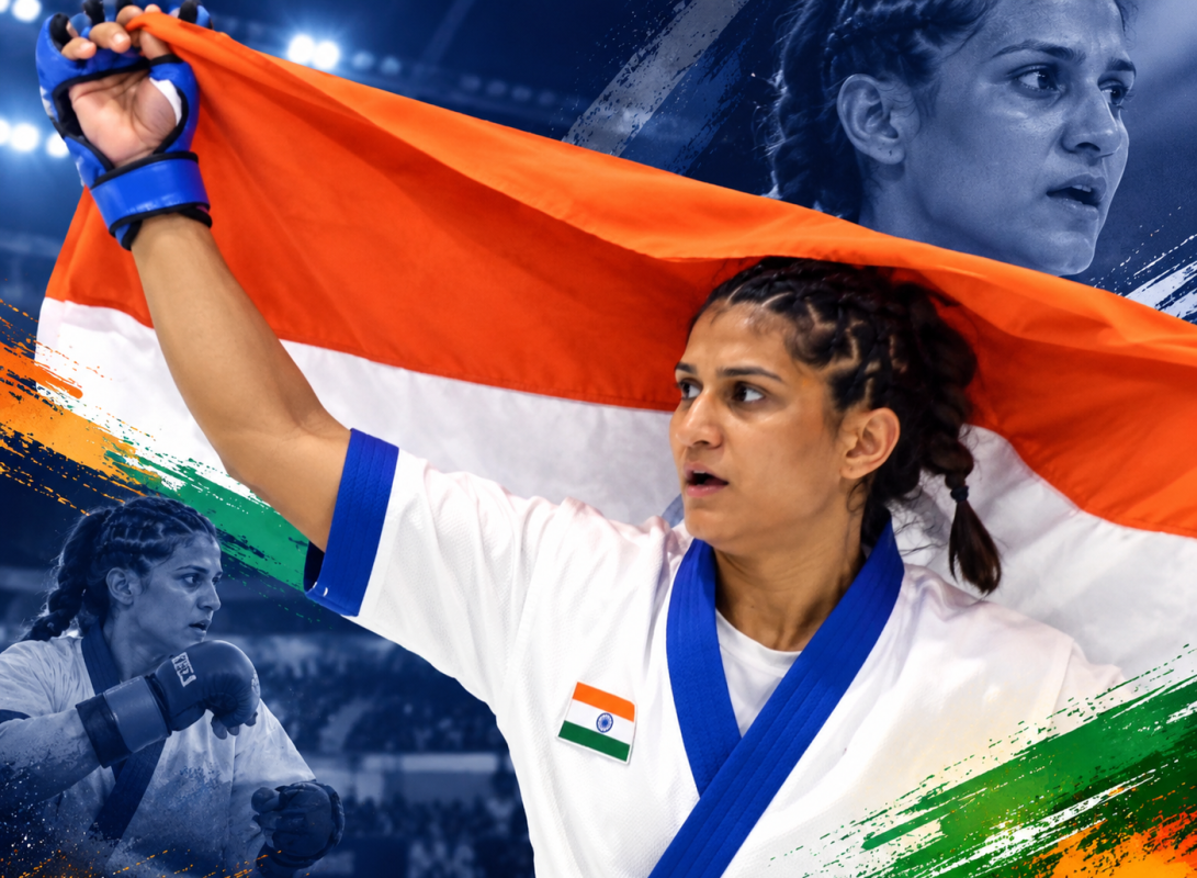 Indian fighter Suchika Tariyal competing in the Women’s Traditional MMA 60kg event at Asian Games 2026