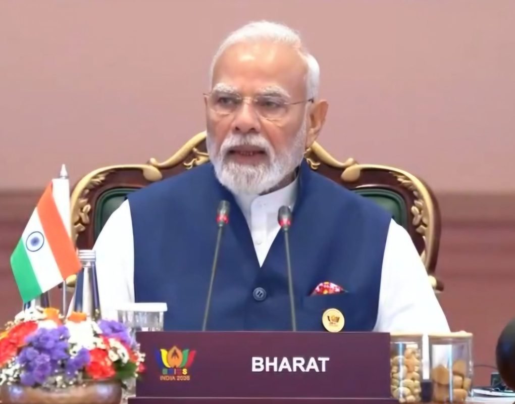 Prime Minister Narendra Modi addresses BRICS leaders on Day 2 of the BRICS Summit 2026 in New Delhi.