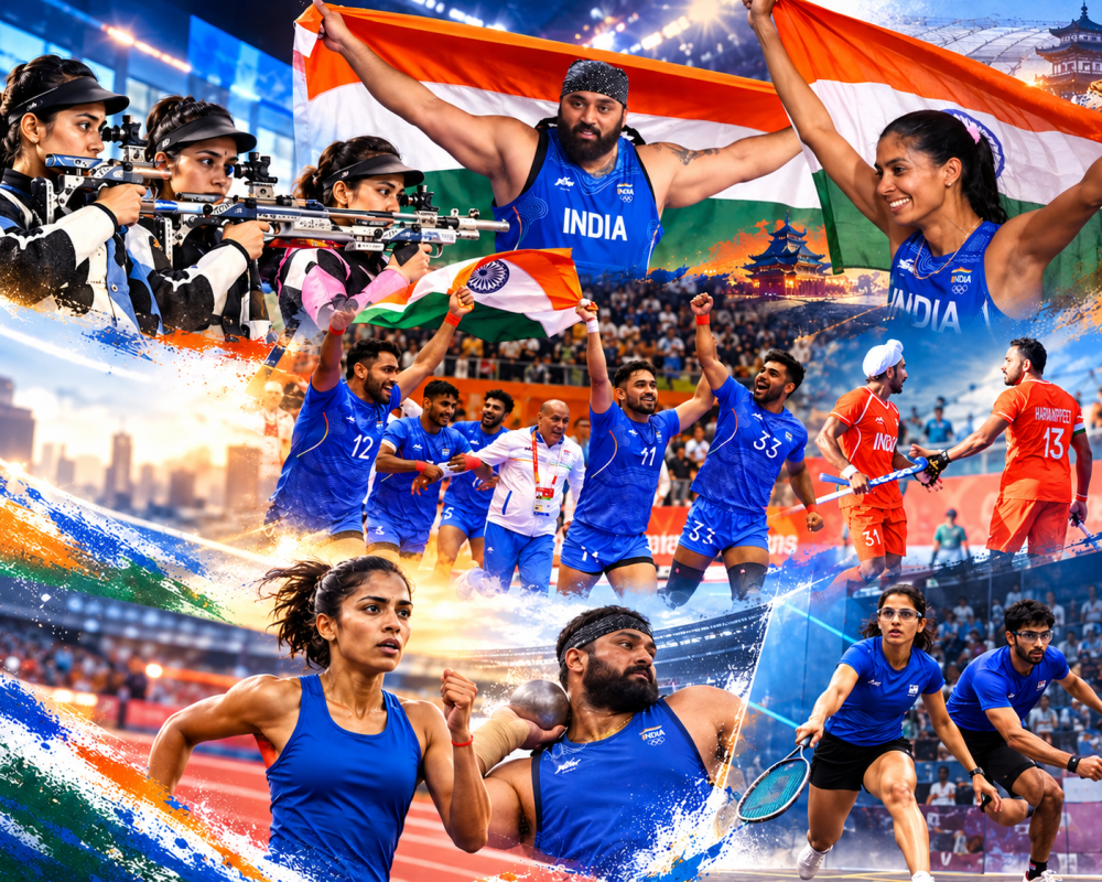 Team India athletes celebrate medals and victories during Day 7 of the Asian Games 2026