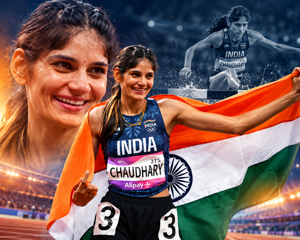 Parul Chaudhary competes in the women’s 3000m steeplechase final at the 2026 Asian Games in Nagoya