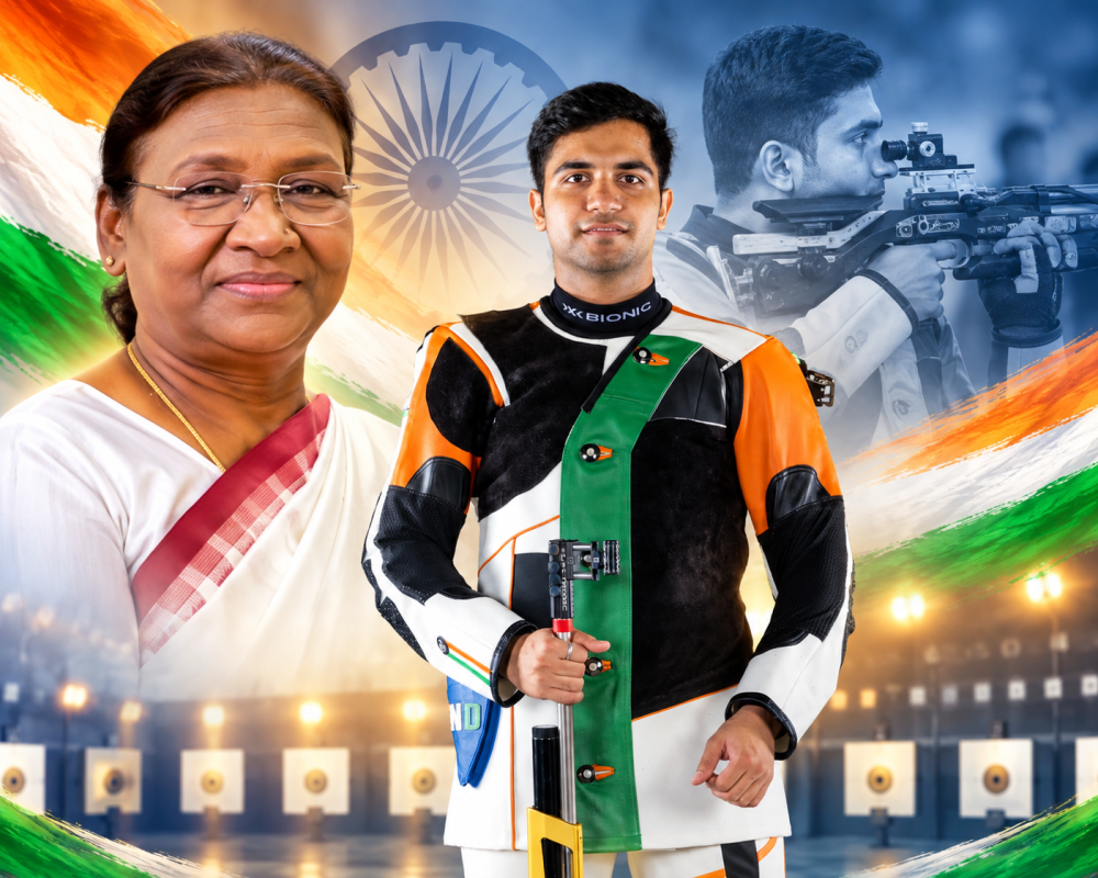 Himanshu Dhillon celebrates his silver medal in the Men’s 10m Air Rifle Individual Final at Asian Games 2026.