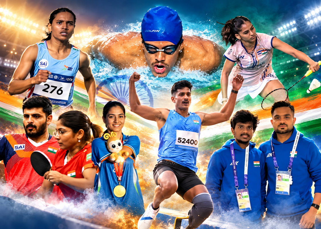 Indian para-athletes compete in swimming, para-athletics, badminton and archery at the Asian Para Games 2026.
