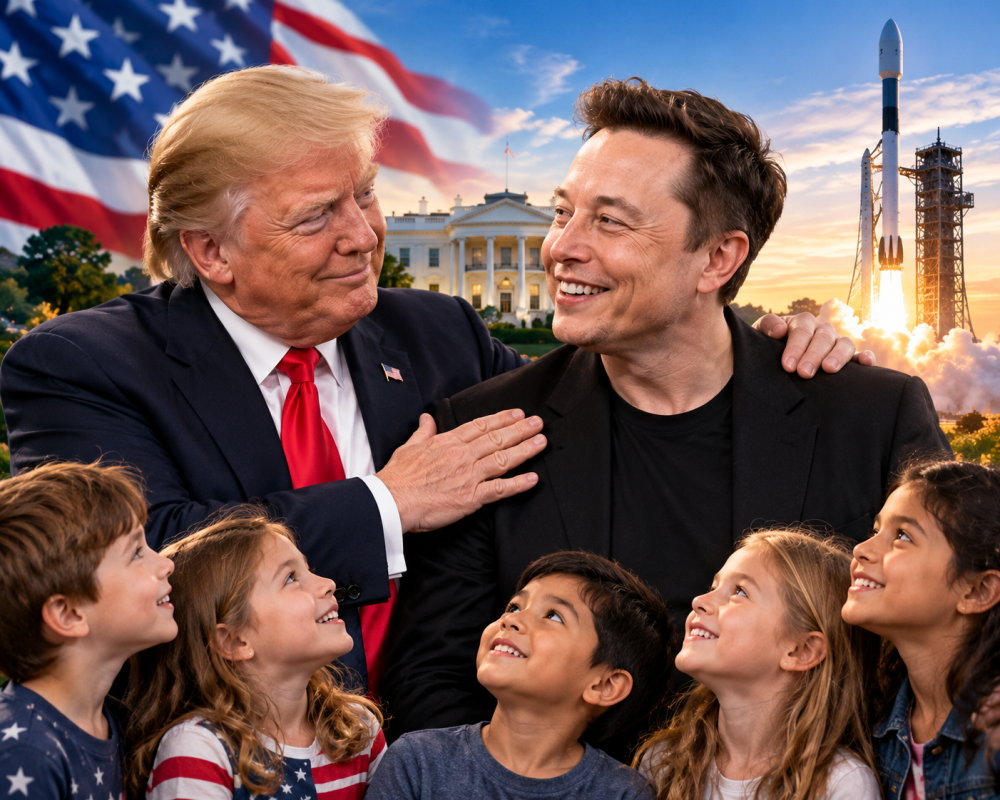 Donald Trump praises Elon Musk for plans to give company stock to American children and support their financial future.