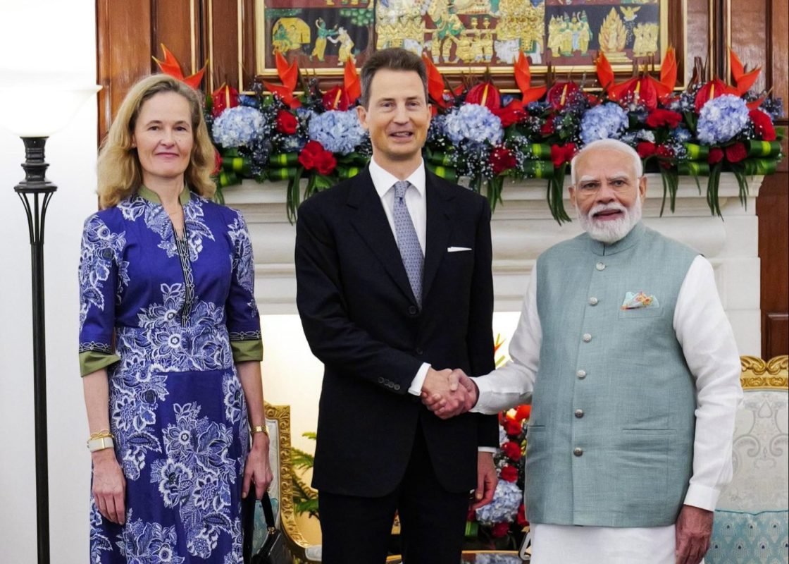 Prime Minister Narendra Modi holds discussions with Liechtenstein's Hereditary Prince Alois and Hereditary Princess Sophie at Hyderabad House.