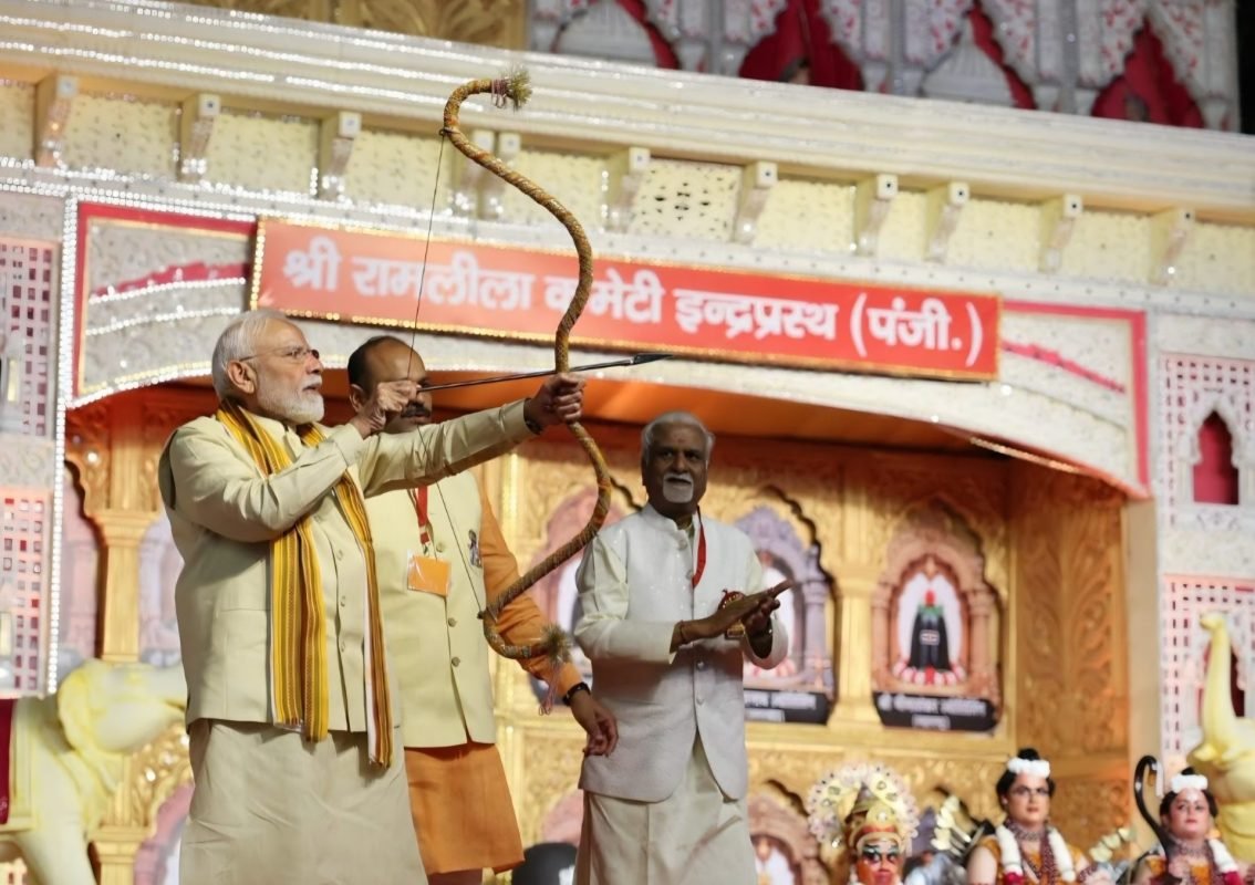 Prime Minister Narendra Modi attends a grand Dussehra celebration at IP Extension in Delhi and highlights Lord Ram's values and Ram Rajya.