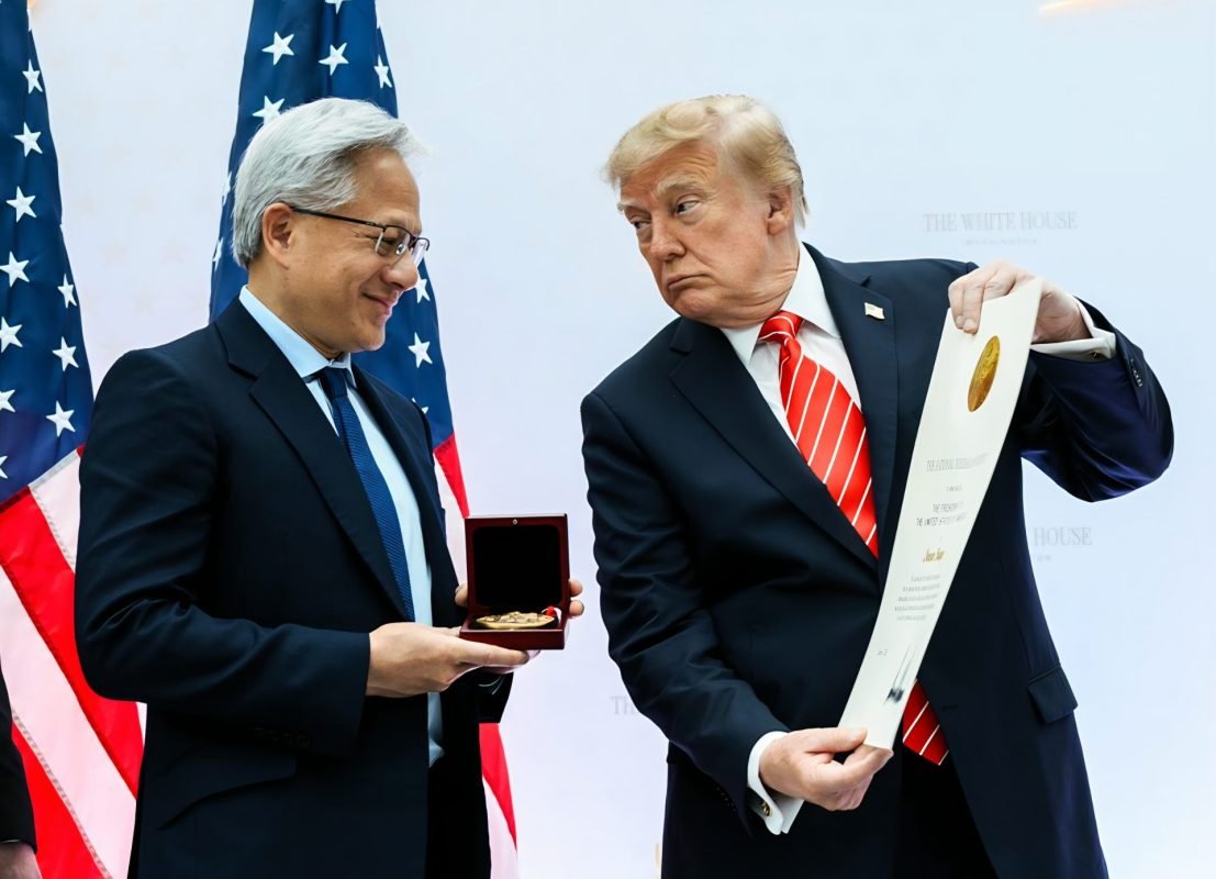 US President Donald Trump presents the National Medal of Science to NVIDIA CEO Jensen Huang.