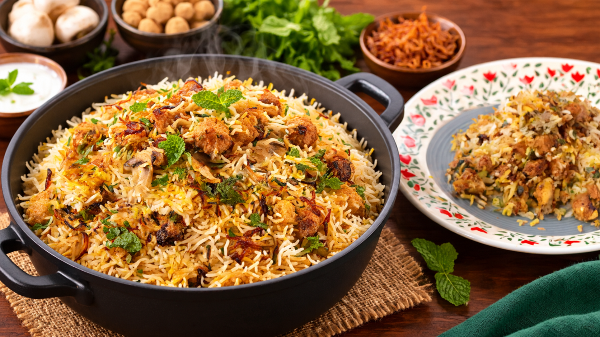 healthy soya mushroom biryani