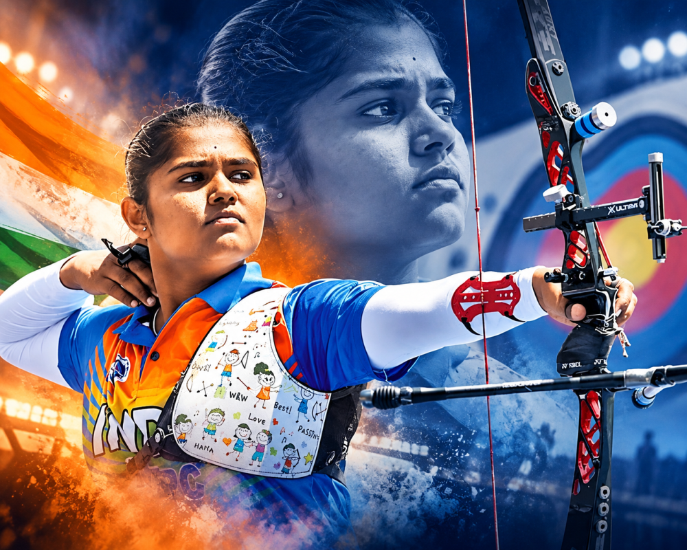 Kumkum Anil Mohod celebrates after winning women’s individual recurve gold for India at the Asian Games 2026.