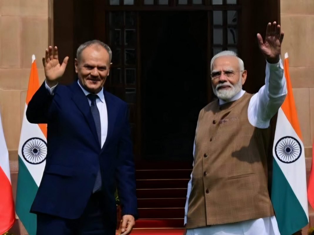 Prime Minister Narendra Modi and Polish Prime Minister Donald Tusk during bilateral talks to strengthen India-Poland strategic cooperation.