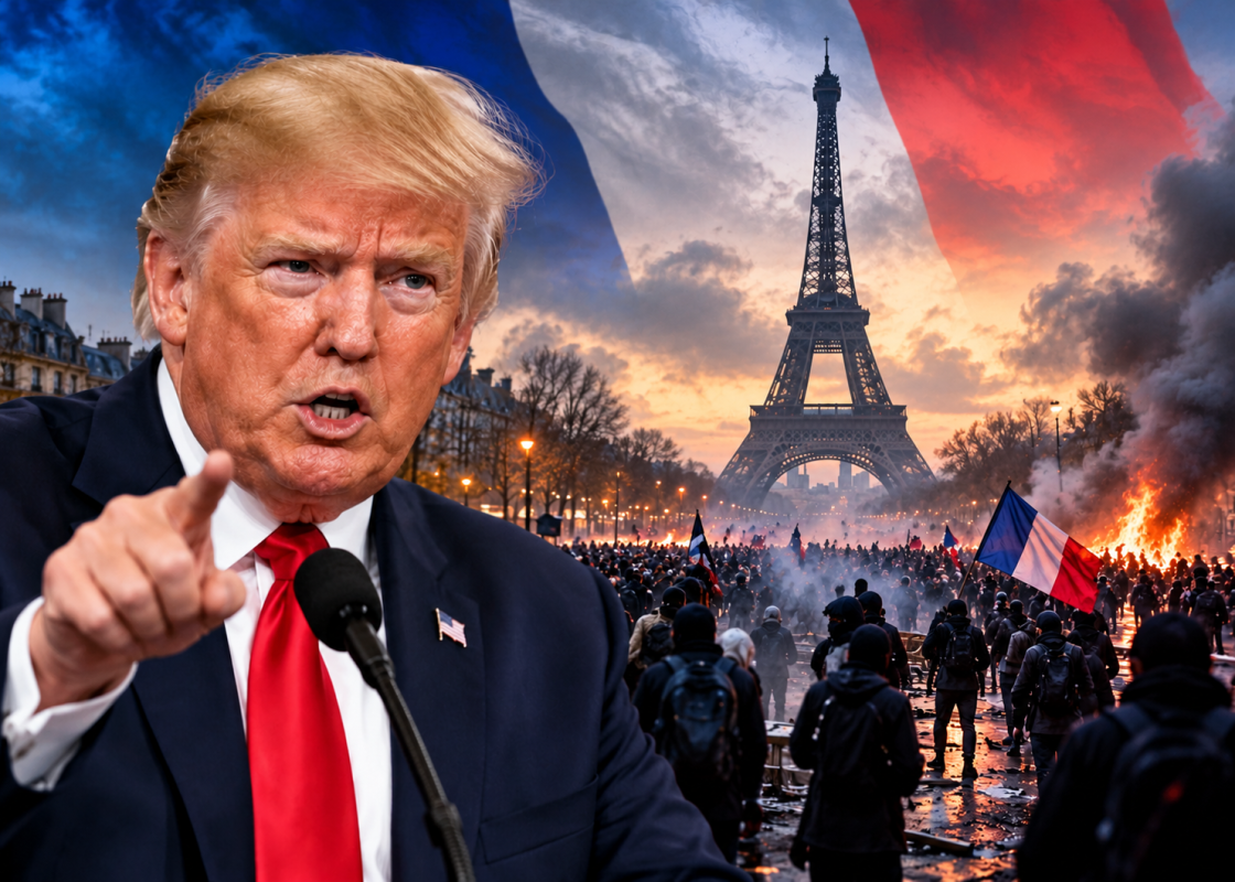 US President Donald Trump speaking about France’s immigration policies and border security.