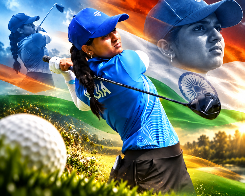 Pranavi Sharath Urs celebrates after winning gold in the Women’s Individual Golf event at the 2026 Asian Games.