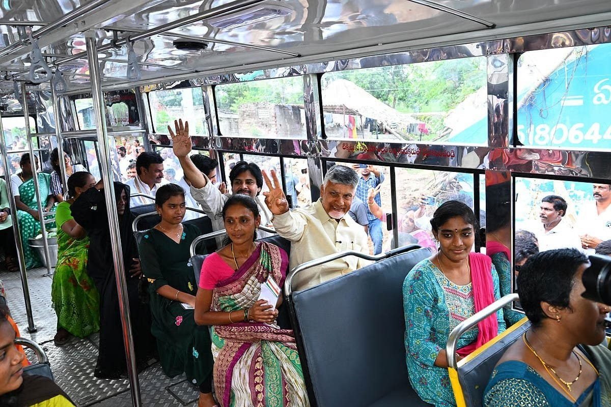 Andhra Pradesh women beneficiaries of the SthreeShakti free bus travel scheme