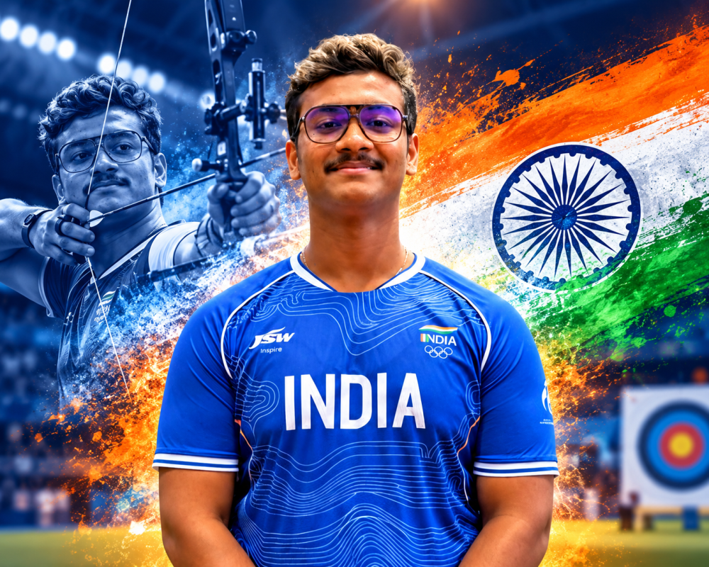 Indian archer Ganesh Mani Ratnam Thirumuru competing in the men’s individual compound event at the 2026 Asian Games