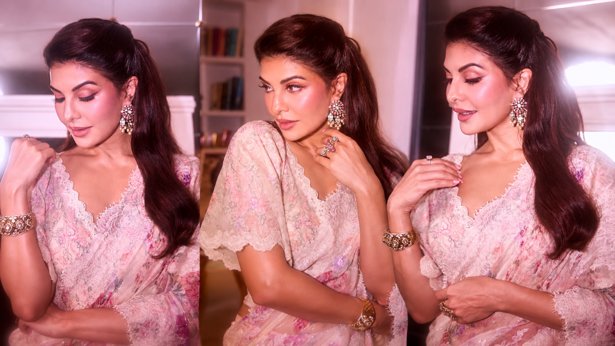 Jacqueline Fernandez Stuns in Dreamy Floral Saree With Timeless Elegance