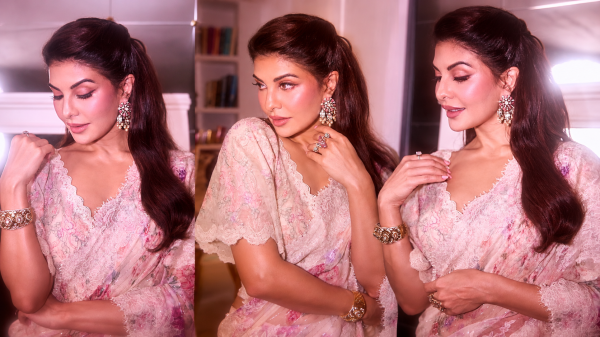 Jacqueline Fernandez Stuns in Dreamy Floral Saree With Timeless Elegance